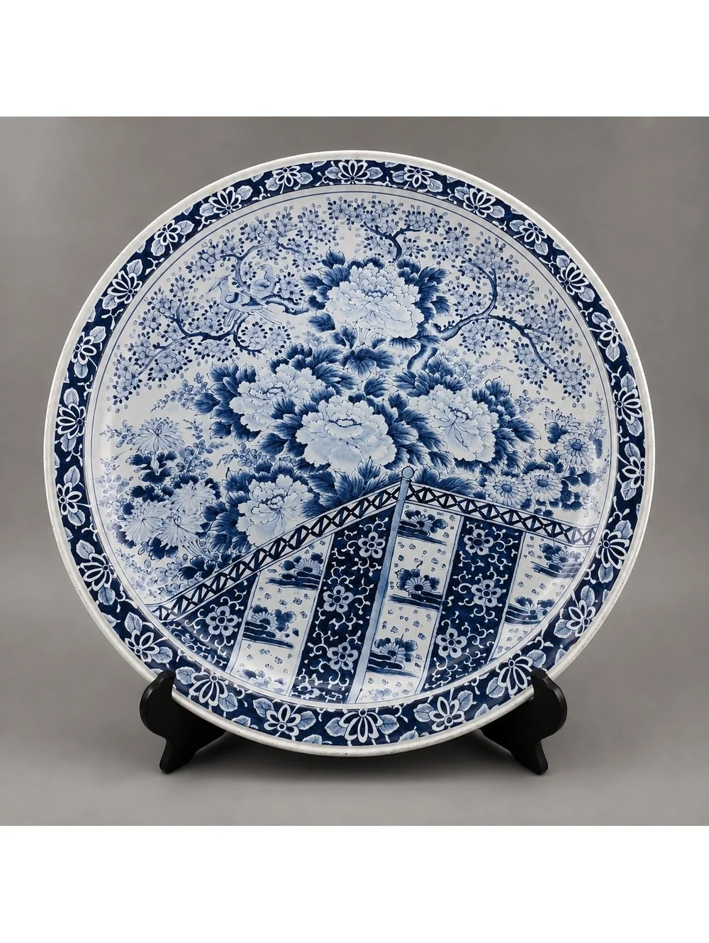 Vintage Fabcraft Blue and White Ming Style Metal Serving Tray 11 Inch
